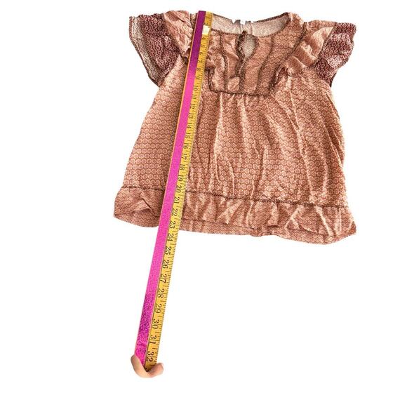 DR2 Women’s Floral Ruffle Blouse Size M 
Peasant Top with Tie Neck | Rust Pink - Picture 6 of 6